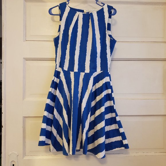 Closet Dresses & Skirts - Blue & White Striped Skater Dress w/ Pockets